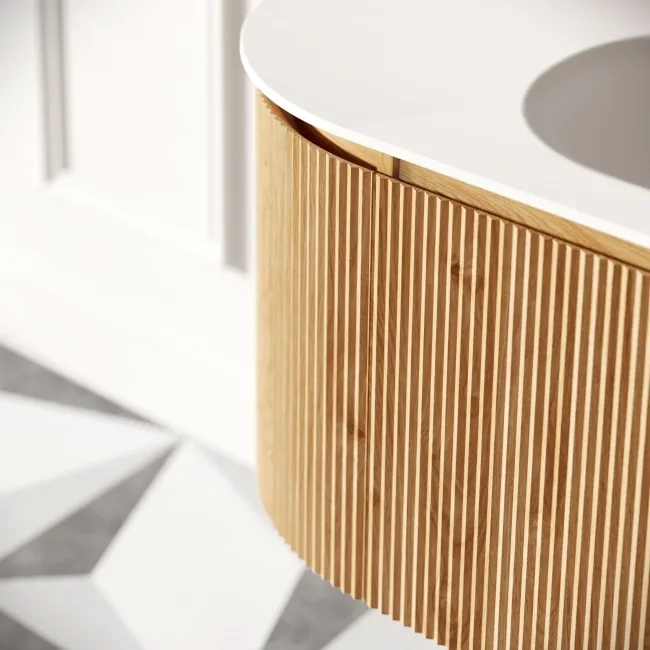 Positano Natural Oak Curved Wall Hung Basin Drawer Vanity 800mm