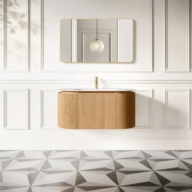 Positano Natural Oak Curved Wall Hung Basin Drawer Vanity 1000mm