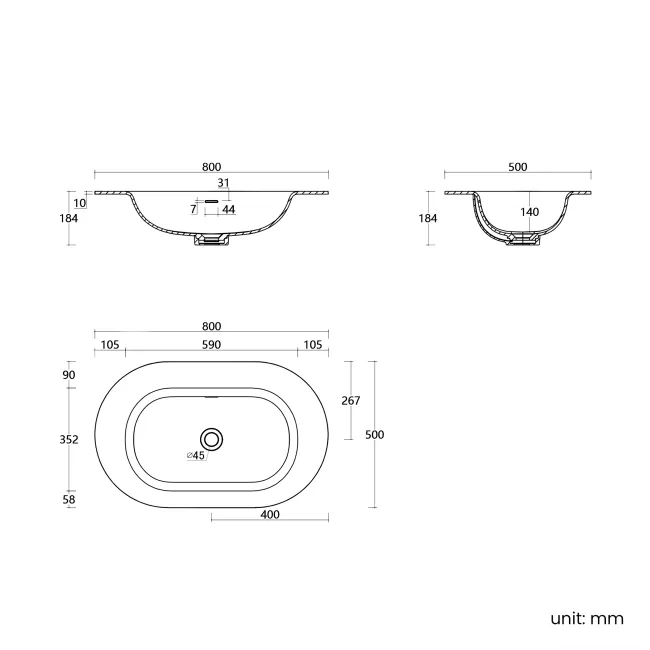 Positano Natural Walnut Curved Wall Hung Basin Drawer Vanity 800mm