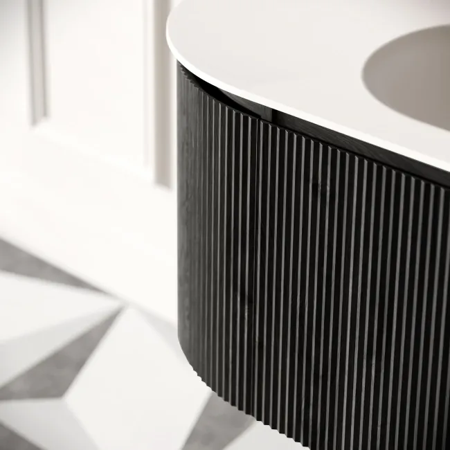 Positano Black Oak Curved Wall Hung Basin Drawer Vanity 800mm