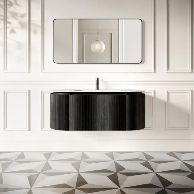 Positano Black Oak Curved Wall Hung Basin Drawer Vanity 1200mm