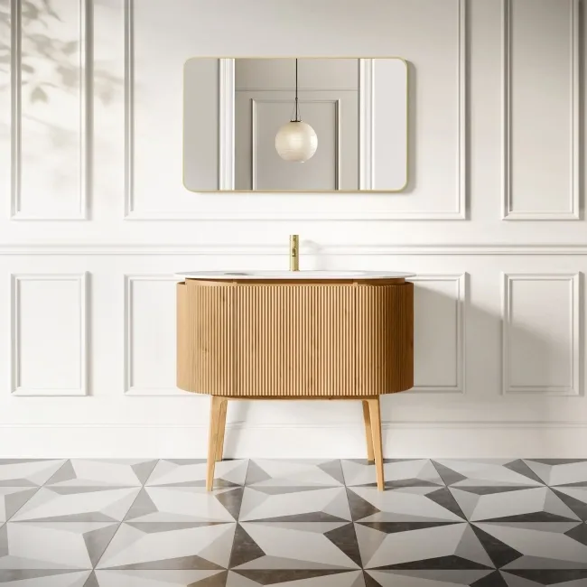 Positano Natural Oak Curved Vanity Unit 1000mm