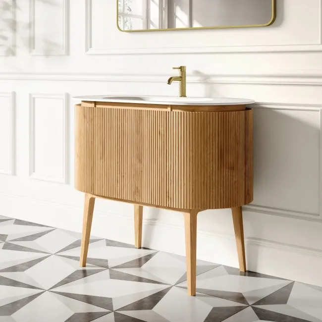 Positano Natural Oak Curved Vanity Unit 1000mm