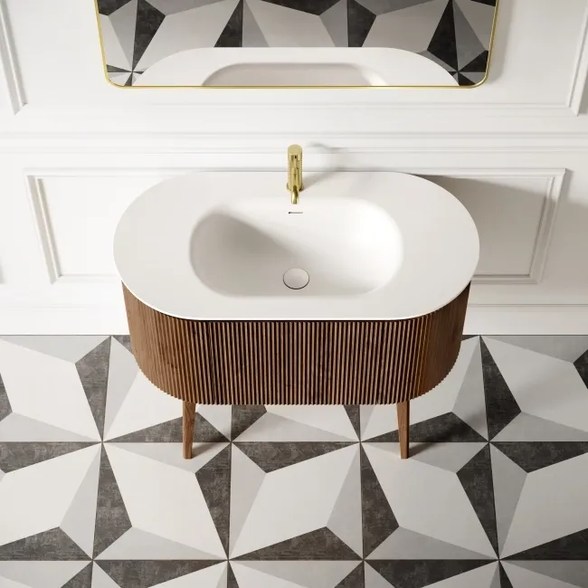 Positano Natural Walnut Curved Vanity Unit 1000mm