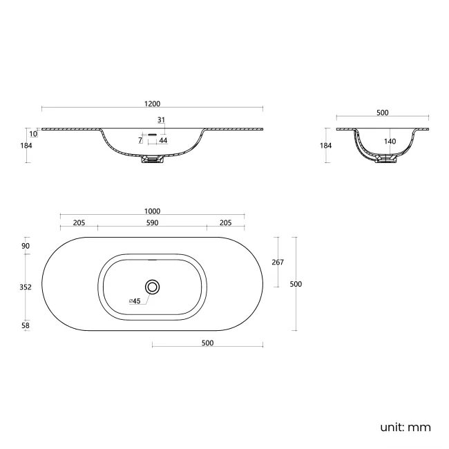 Positano Natural Walnut Curved Vanity Unit 1200mm