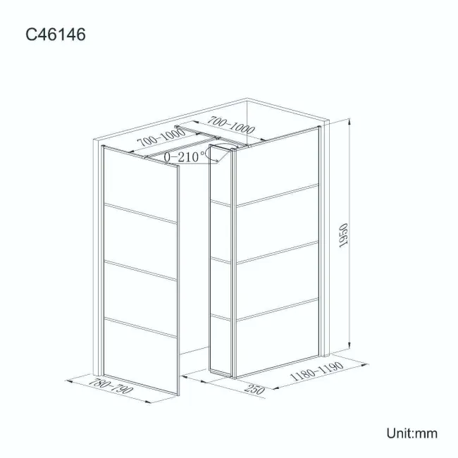 Munich Matt Black Grid 8mm Walk In Shower Enclosure 1200mm & 800mm Glass with Pivotal Return Panel