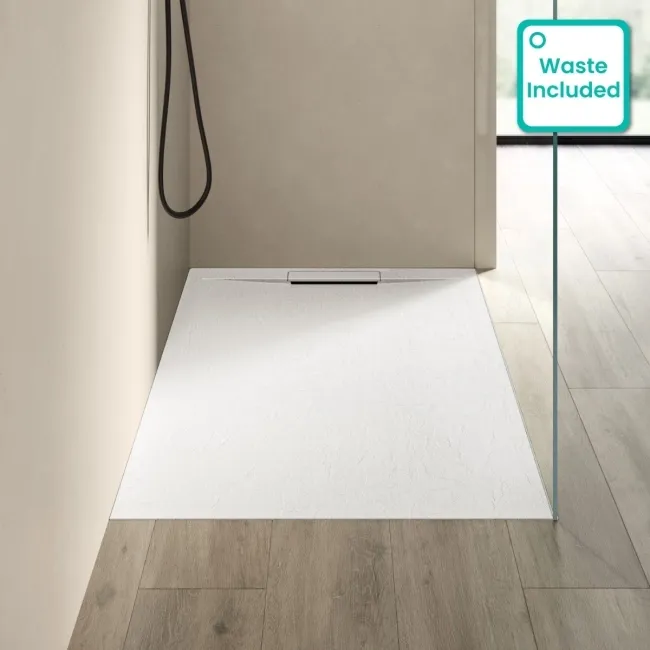 Tokyo Rectangular Matt White Slate Texture Stone Shower Tray 1500x800mm