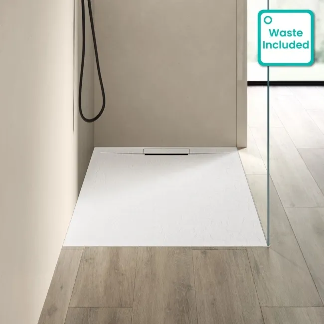 Tokyo Rectangular Matt White Slate Texture Stone Shower Tray 1200x900mm
