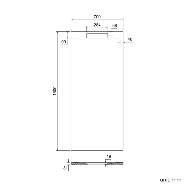 Tokyo Rectangular Matt Black Slate Texture Stone Shower Tray 1600x700mm
