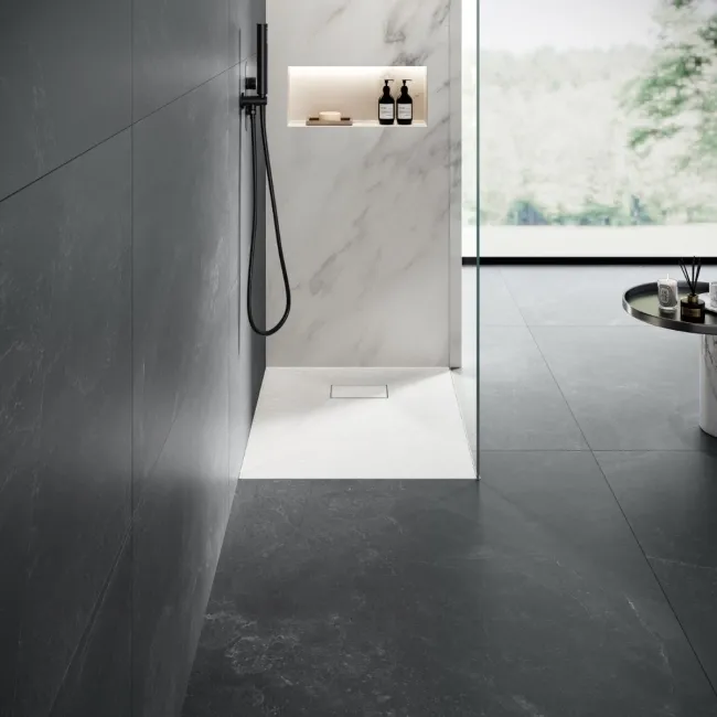 Berlin Rectangular Matt White Slate Effect SMC Composite Shower Tray 900x700mm