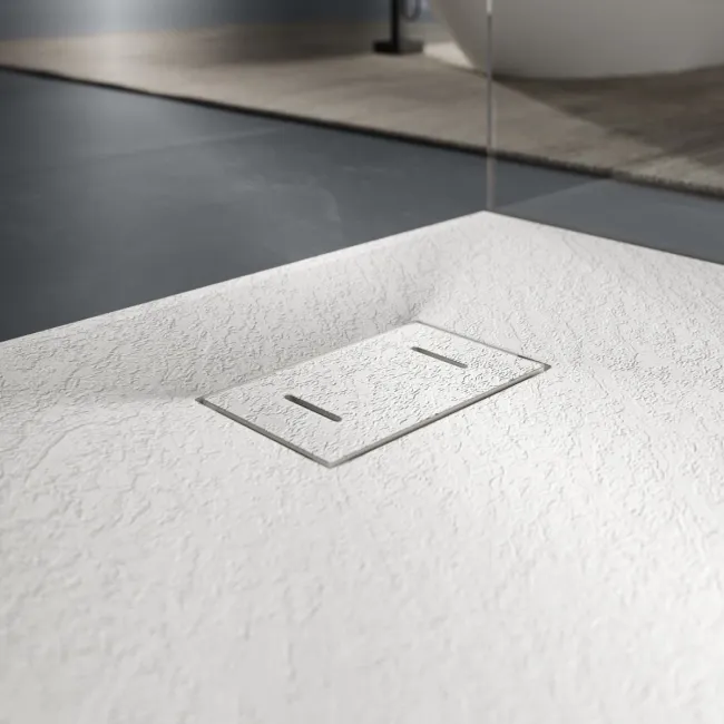 Berlin Rectangular Matt White Slate Effect SMC Composite Shower Tray 1000x900mm