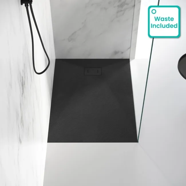 Berlin Rectangular Matt Black Slate Effect SMC Composite Shower Tray 1200x700mm