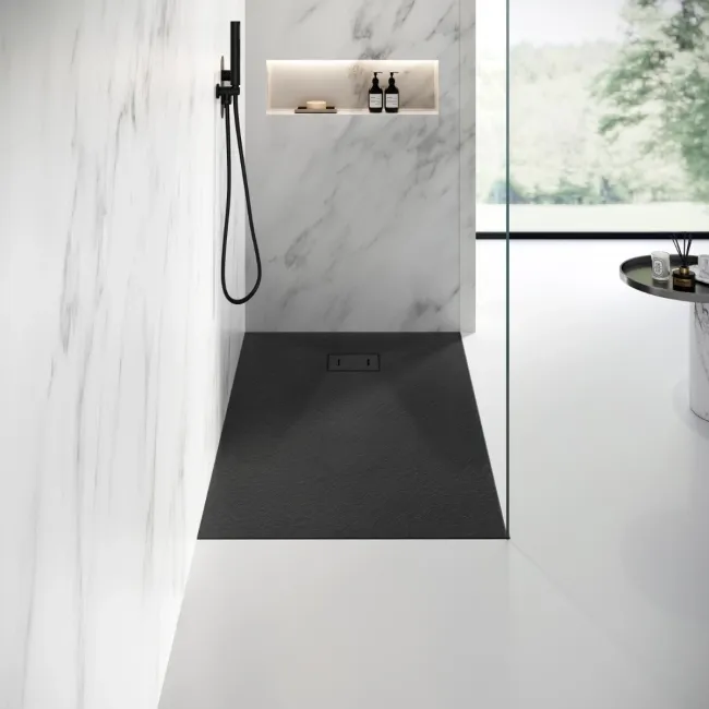 Berlin Rectangular Matt Black Slate Effect SMC Composite Shower Tray 1200x700mm
