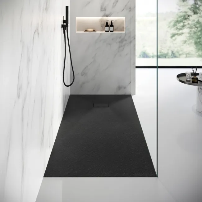 Berlin Rectangular Matt Black Slate Effect SMC Composite Shower Tray 1800x700mm