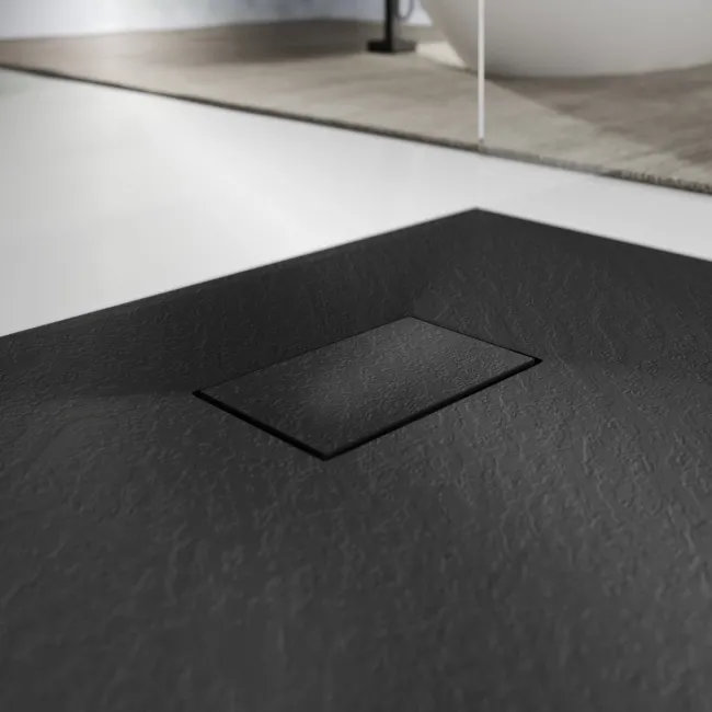 Berlin Rectangular Matt Black Slate Effect SMC Composite Shower Tray 1000x800mm