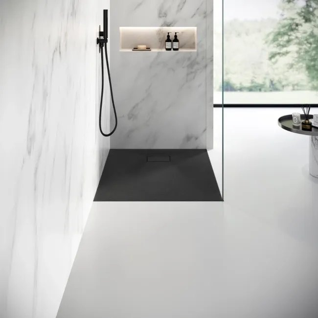 Berlin Rectangular Matt Black Slate Effect SMC Composite Shower Tray 1100x900mm