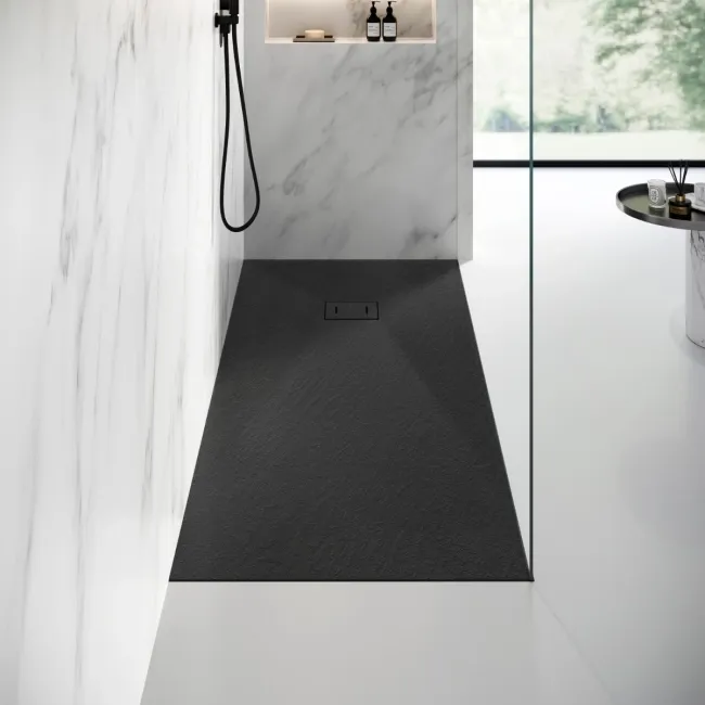 Berlin Rectangular Matt Black Slate Effect SMC Composite Shower Tray 1600x900mm