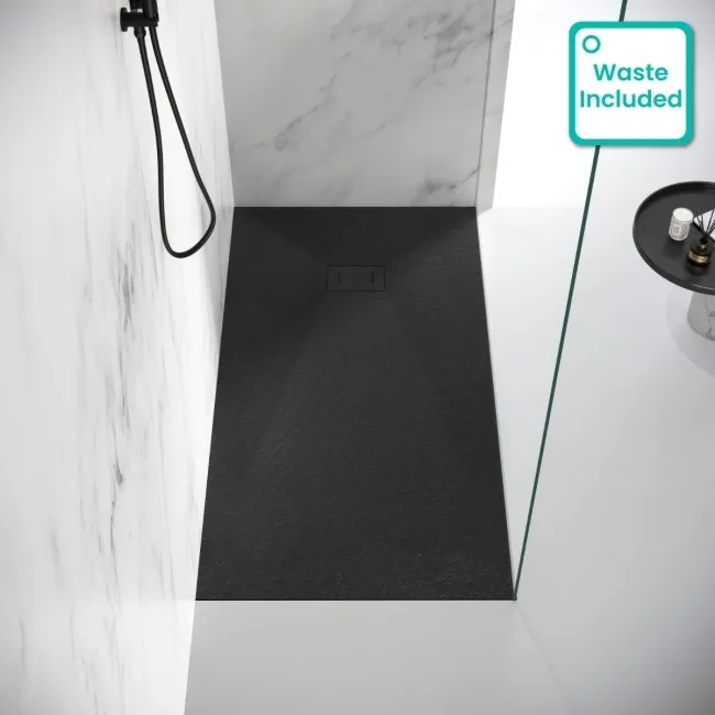Berlin Rectangular Matt Black Slate Effect SMC Composite Shower Tray 1700x900mm