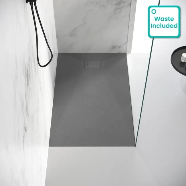 Berlin Rectangular Dark Grey Slate Effect SMC Composite Shower Tray 1400x800mm