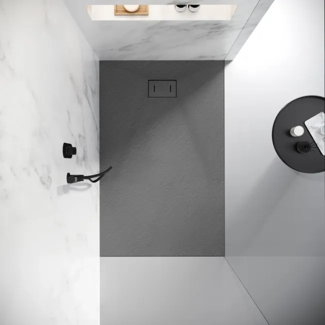 Berlin Rectangular Dark Grey Slate Effect SMC Composite Shower Tray 1400x800mm