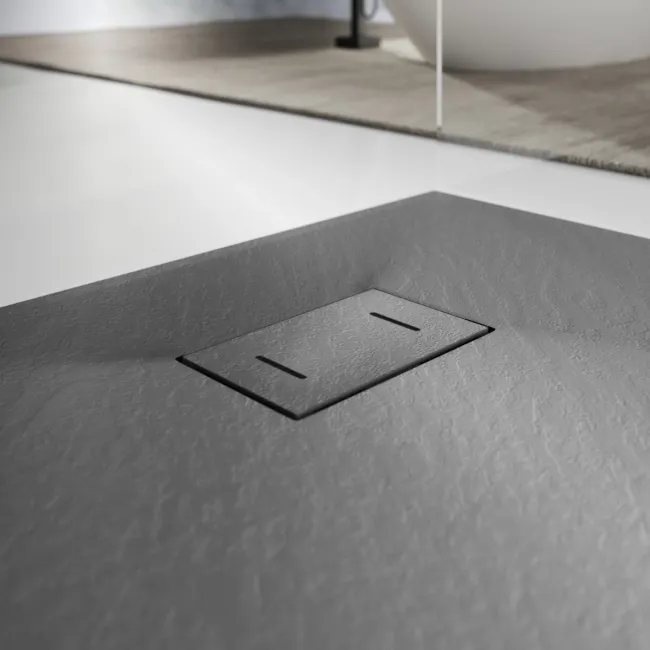 Berlin Rectangular Dark Grey Slate Effect SMC Composite Shower Tray 1400x800mm