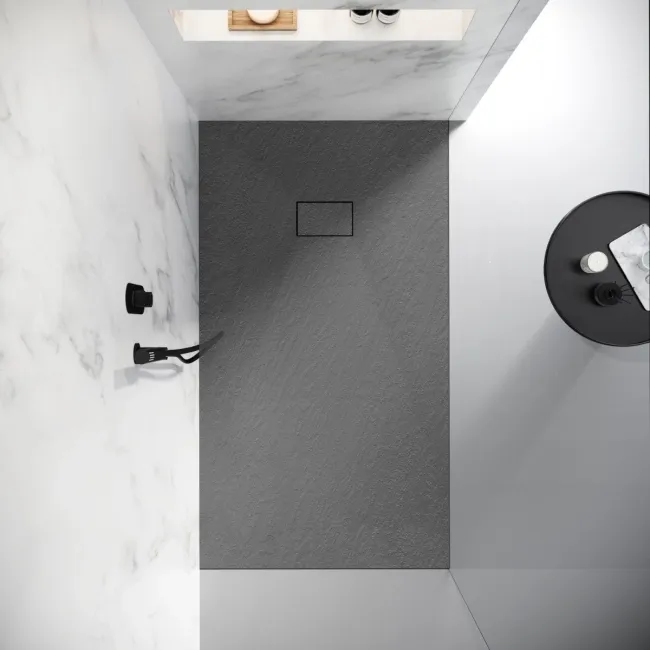Berlin Rectangular Dark Grey Slate Effect SMC Composite Shower Tray 1600x800mm