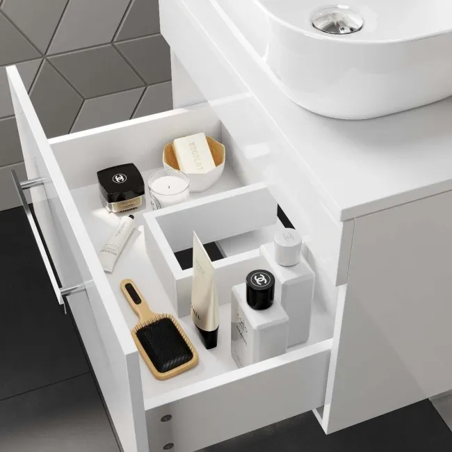 Avon Gloss White Wall Hung Drawer Vanity with Curved Counter Top Basin 600mm