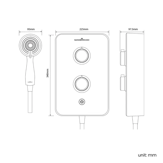 Gainsborough Slim Duo Electric Shower Piano Black 9.5KW