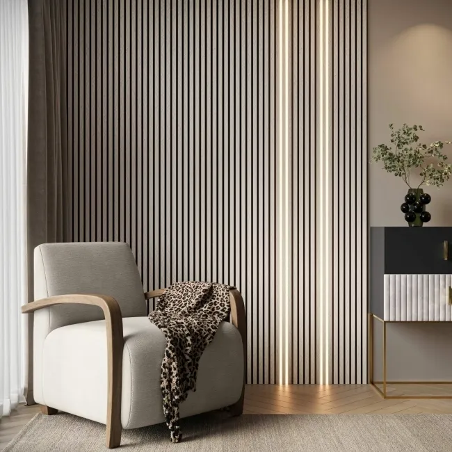 Trepanel Design® Ivory Slate Effect Slat on Black Felt Wall Panels