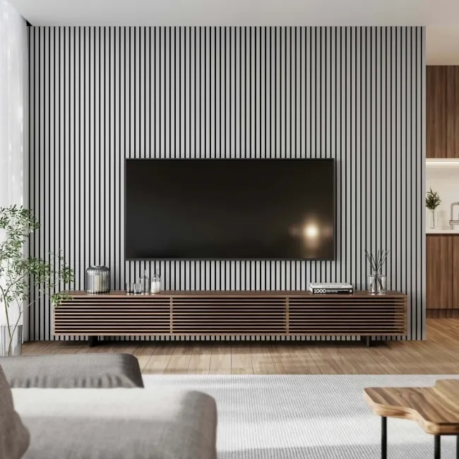 Trepanel Design® Grey Metallic Silver on Black Felt Acoustic Wood Slat Panels