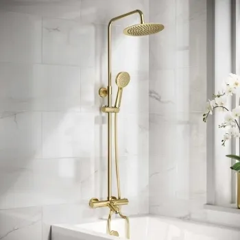 Ballina Round Brushed Brass Thermostatic Bath Filler Shower Set