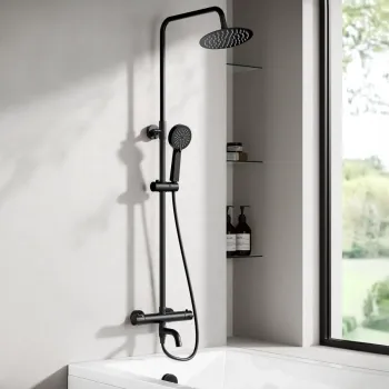 Doon Round Matt Black Thermostatic Bath Filler Shower Set