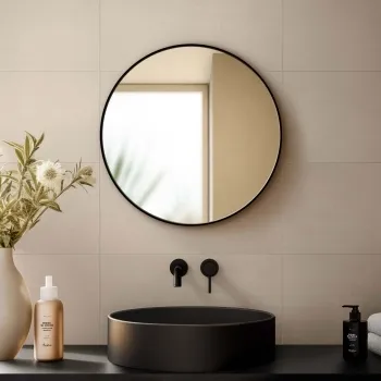 Essence Black Framed Round Bathroom Mirror 600mm