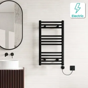 Naples Electric Premium Matt Black Straight Heated Towel Rail 800x450mm