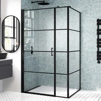 Toulon Matt Black Grid Easy Clean 6mm Pivot Shower Enclosure 1200x900mm
