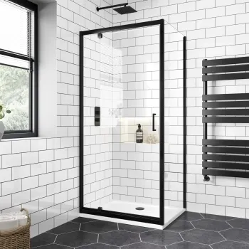 London Matt Black 6mm Pivot Shower Enclosure 900x700mm