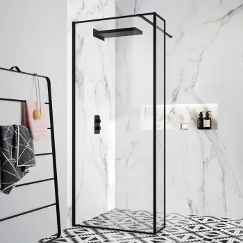 Munich Matt Black Framed 8mm Wet Room Shower Glass 900mm & 250mm Return Panel