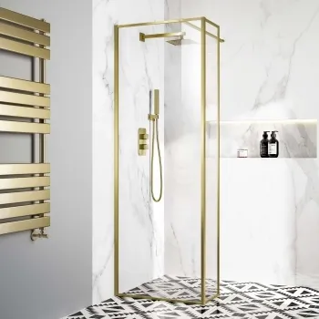 Munich Brushed Brass Framed 8mm Wet Room Shower Glass 700mm & 250mm Return Panel