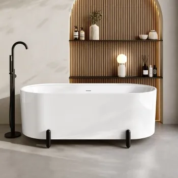 Shore 1700 Gloss White Freestanding Bath - Matt Black Feet