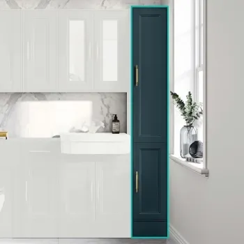 Monaco Inky Blue Floor Standing Tall Cabinet Unit 1900x300mm - Brass Knurled Handles