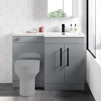 Avon Stone Grey Basin Vanity and Back To Wall Unit 1100mm - Black Accents - Right Handed