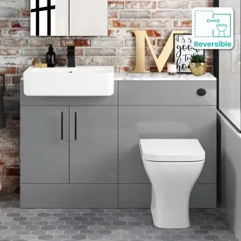 Harper Stone Grey Combination Vanity Basin with Marble Top & Atlanta Toilet 1200mm - Black Accents