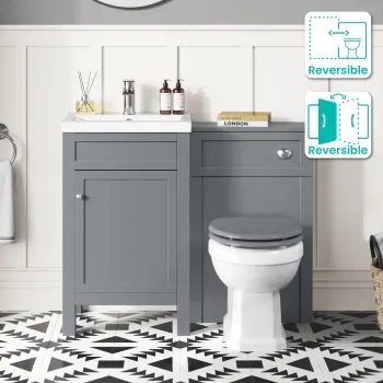 Bermuda Dove Grey Combination Vanity Basin and Hudson Toilet with Wooden Seat 1000mm