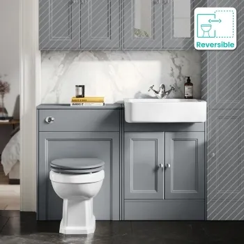 Monaco Dove Grey Combination Vanity Basin and Hudson Toilet with Wooden Seat 1200mm