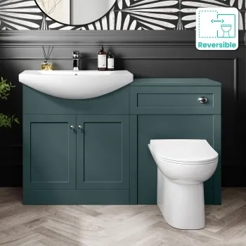 Capri Mystic Green Combination Vanity Basin and Aruba Toilet 1350mm - Chrome Handles