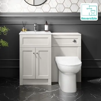 Milos Cotton White Combination Vanity Basin and Aruba Toilet 1000mm - Chrome Handles