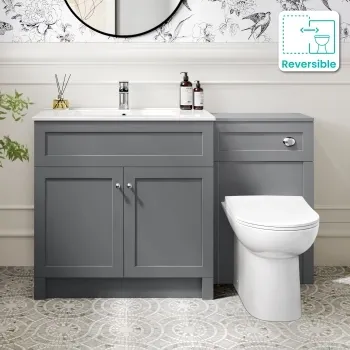 Milos Fog Grey Combination Vanity Basin and Aruba Toilet 1300mm - Chrome Handles
