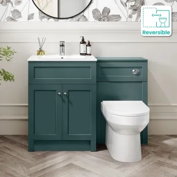 Milos Mystic Green Combination Vanity Basin and Miami Toilet 1100mm - Chrome Handles