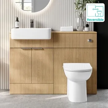 Sicily Fluted Country Oak Combination Vanity Basin and Aruba Toilet 1200mm - Chrome Handles