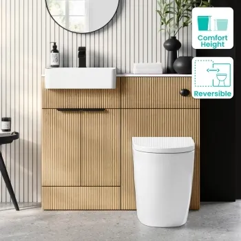 Sicily Fluted Country Oak Combination Vanity Basin with Marble Top & Utah Comfort Height Toilet 1000mm - Black Accents